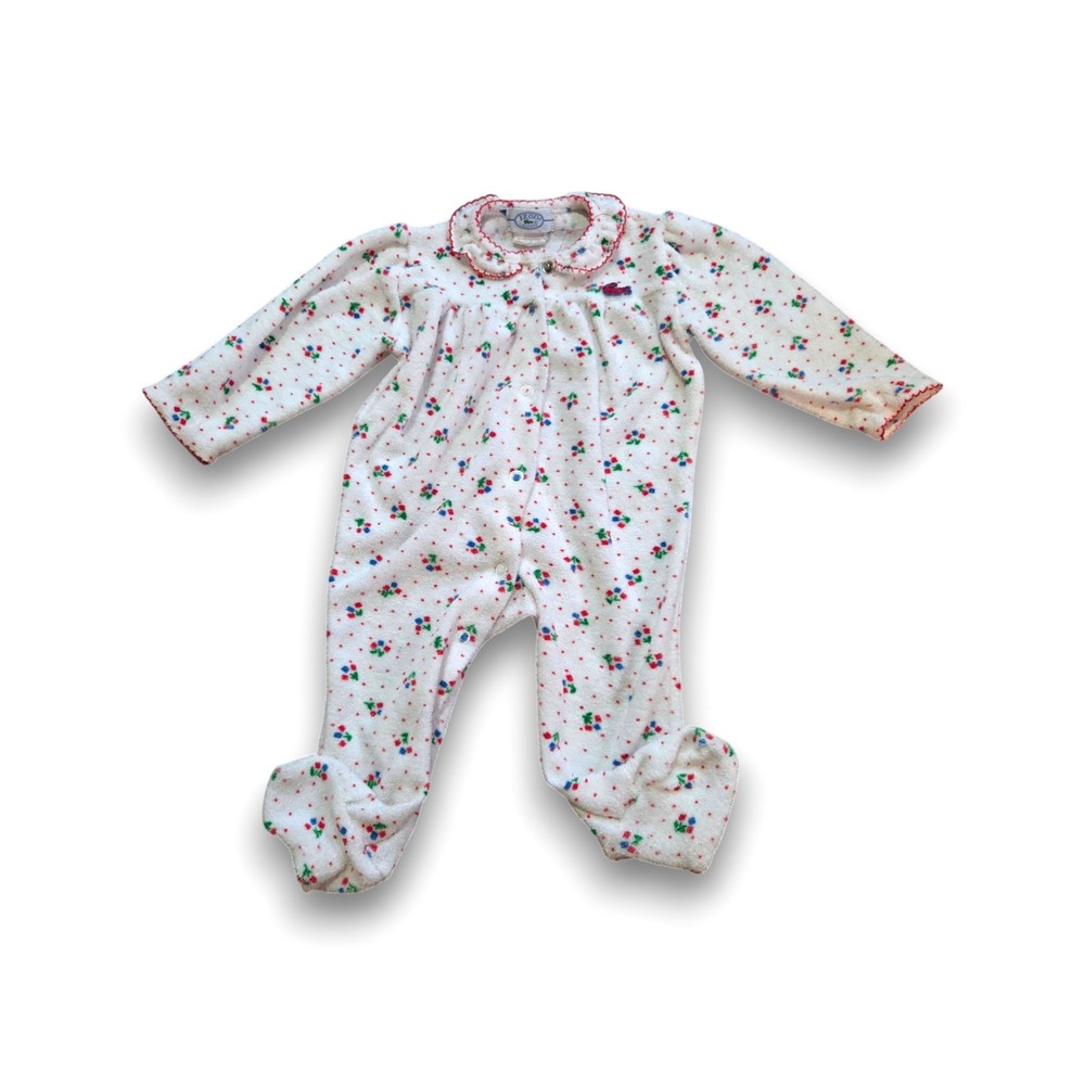 Vintage 80s Izod Lacoste Footed Baby Sleeper 12-18 lbs White Terry Cloth Snap